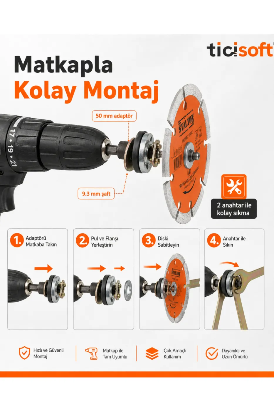 Matkap Uyumlu 115 mm Kesme ve Zımparalama Disk Seti 7 Disk + Daire Testere Adaptörü ve Montaj Aparatları
