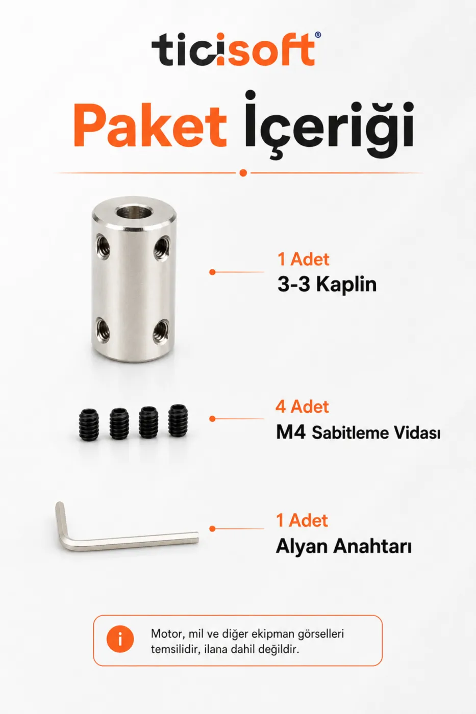 3-3 Motor Kaplini Sabit Şaft Bağlantı Kaplin Motor Pimi Çoğaltıcı 3mm Çelik 4 M4 Vidalı Alyanlı