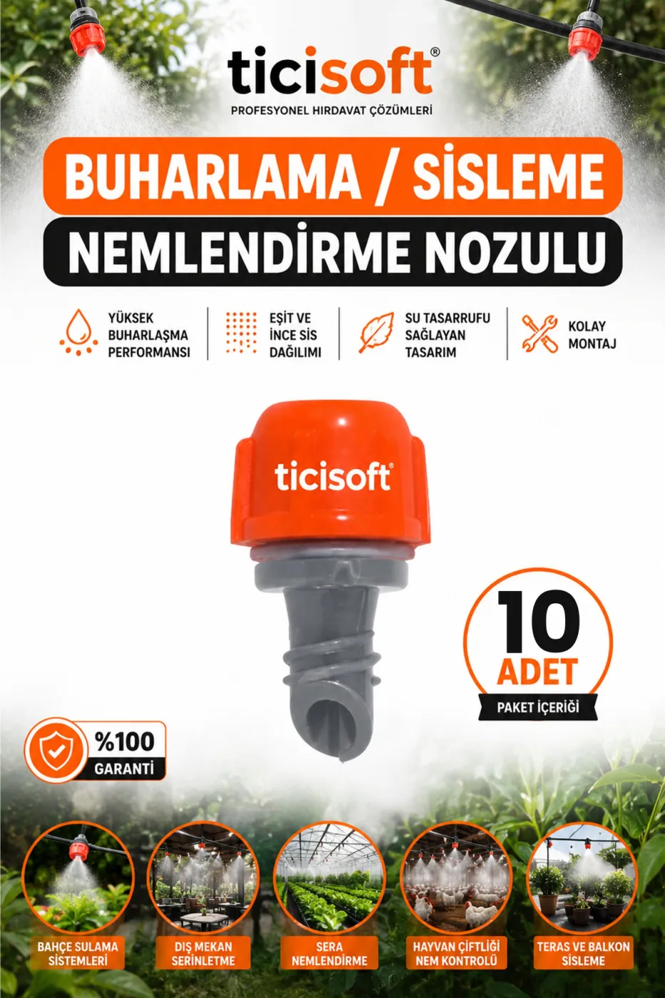 10 adet Sisleme Misting Buharlama Serinletme Nozulu Sera Nemlendirme Spreyi Kafa Sulama Ekipmanları Mist