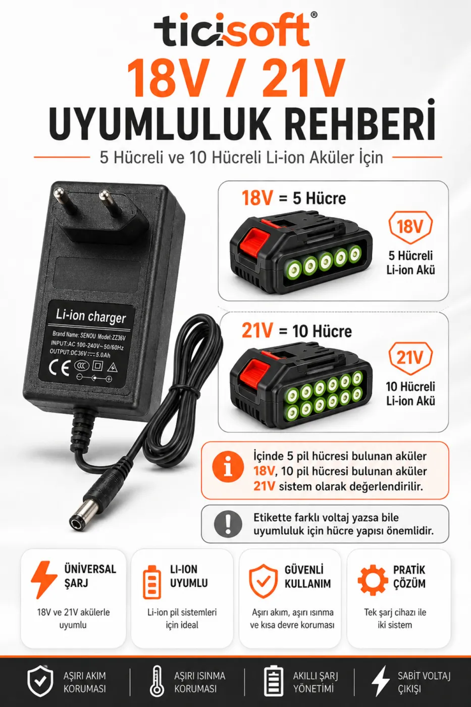 18V 21V Li-ion Batarya Şarj Adaptörü Üniversal Şarj Cihazı Şarjlı Matkap Aküsü İçin 5 Hücre 10 Hücre Uyumlu