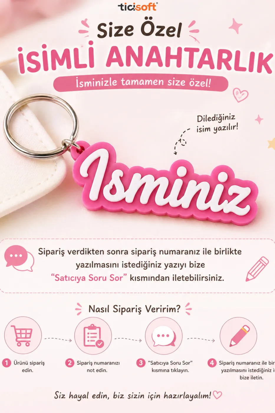 Kişiye Özel İsimli Kahve Bardağı Pembe Anahtarlık | Kişiselleştirilebilir Kalemlik Çanta Süsü Hediyelik | 2li Set
