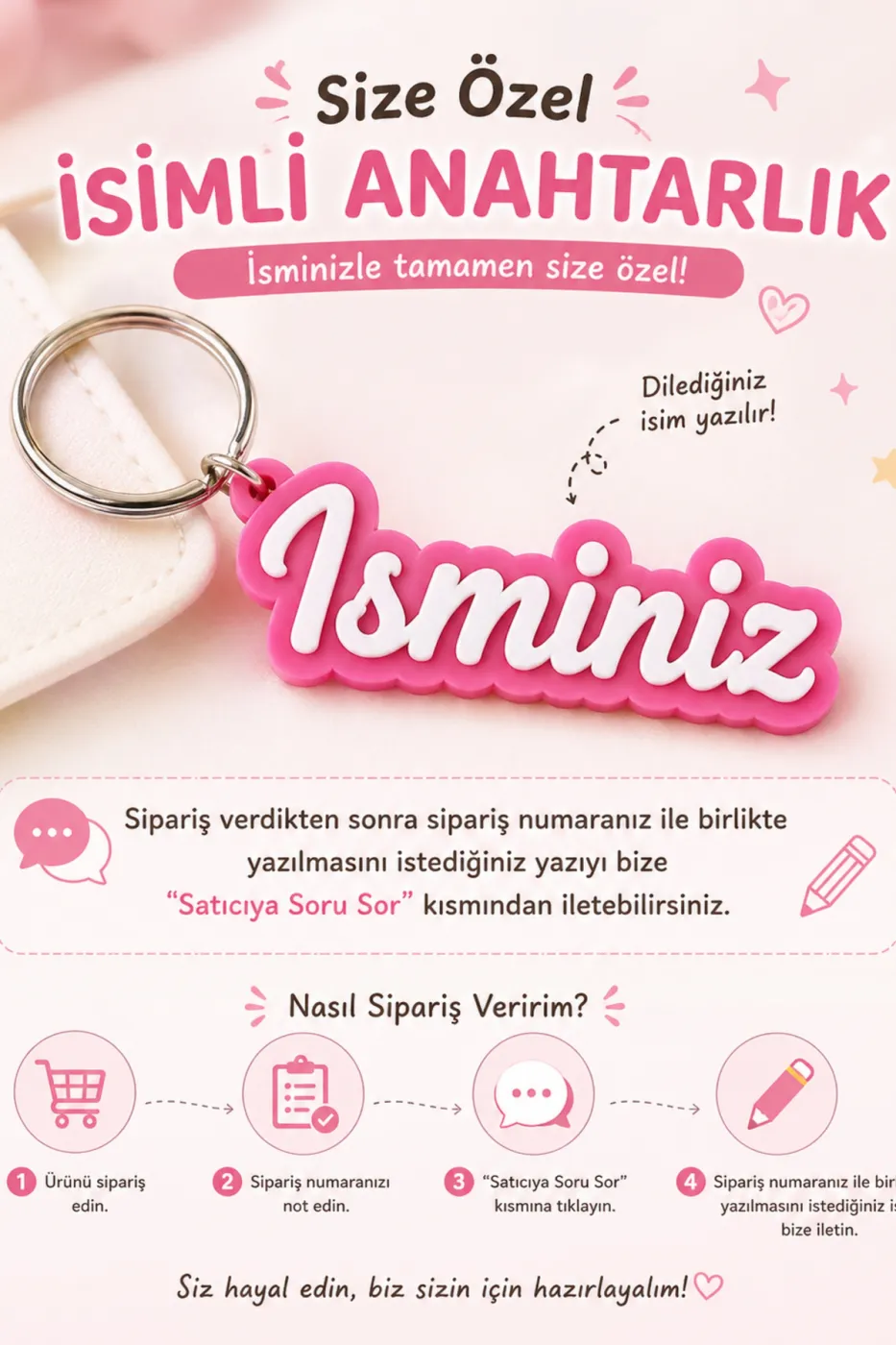 Kişiye Özel İsimli Hello Kitty Pembe Anahtarlık | Kişiselleştirilebilir Kalemlik Çanta Süsü Hediyelik | 2li Set