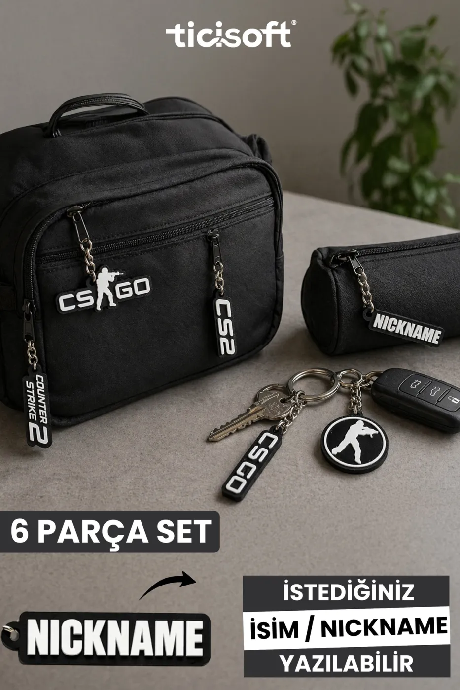 Kişiye Özel İsim Counter Strike CSGO 6 Adet Anahtarlık Kalem Kutusu İsimlik Çanta Süsü Etiket