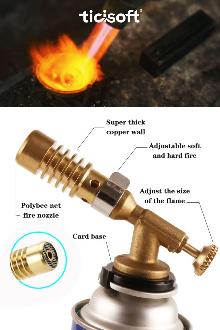 Pürmüz 1300° Gazlı Torch Jet Çakmak Alev Tabancası Pirinç Kaynakçı Tamir Kaynak Başlığı Kamp Gazı