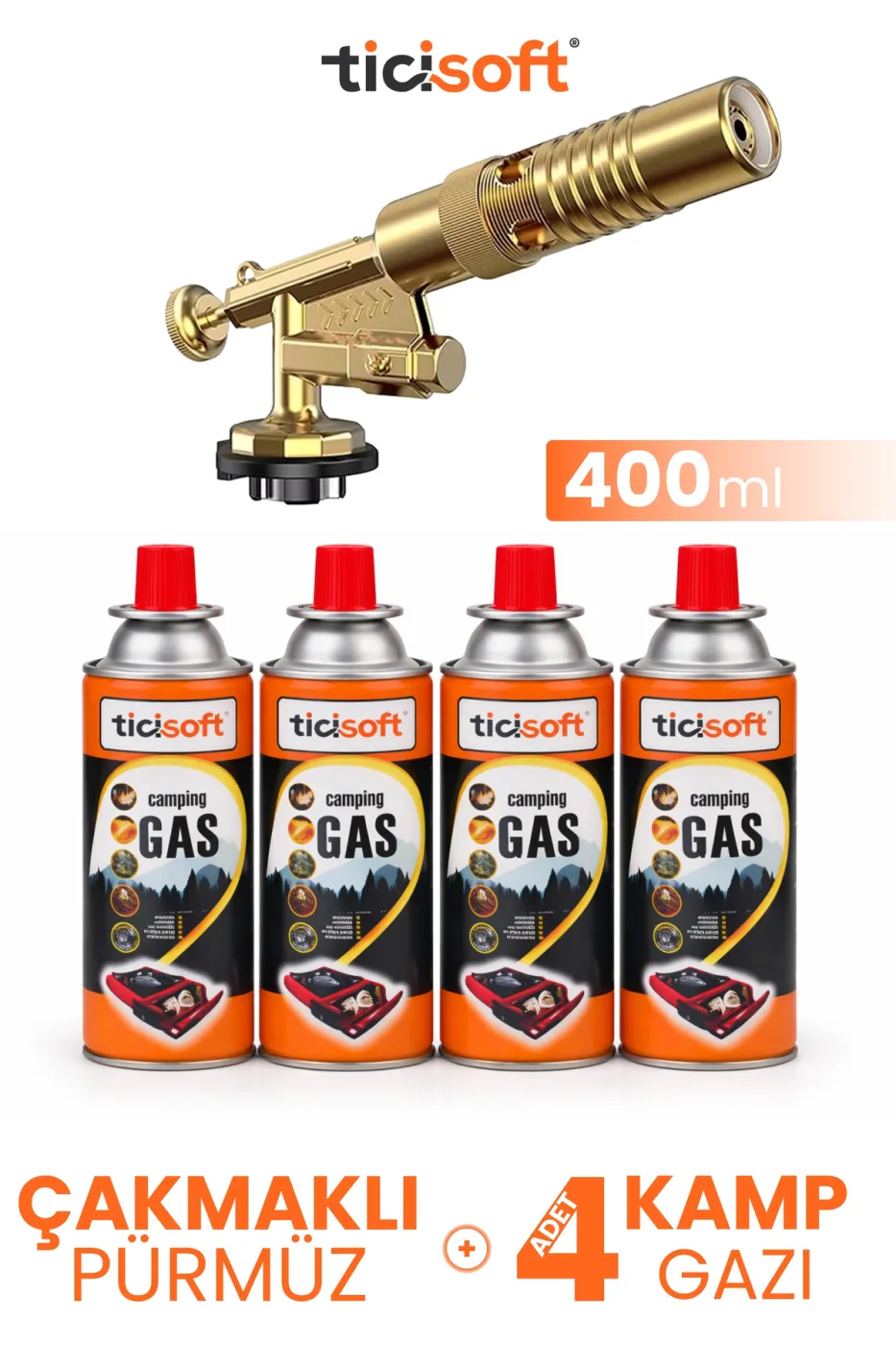 Çakmaklı Pürmüz 1300° Gazlı Torch Jet Metal Alev Tabancası 400ml Kamp Gazı Soba Yakma Tutuşturma