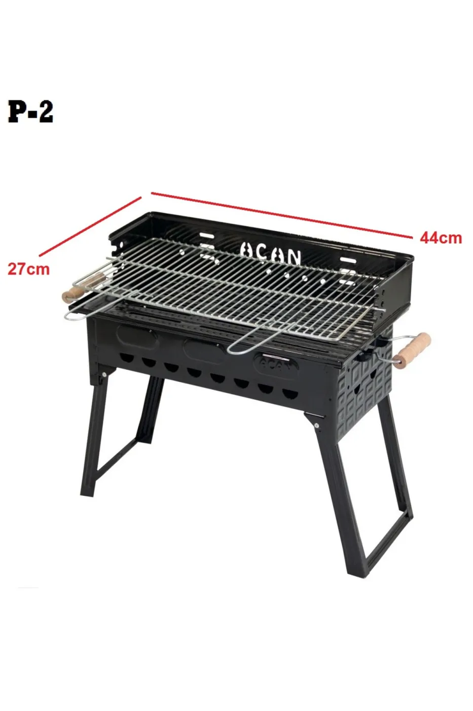 Pervazlı Emaye Mangal P2 Büyük Boy Kömürlü Barbekü Çift Izgara Katlanır Ayaklı 27x44cm