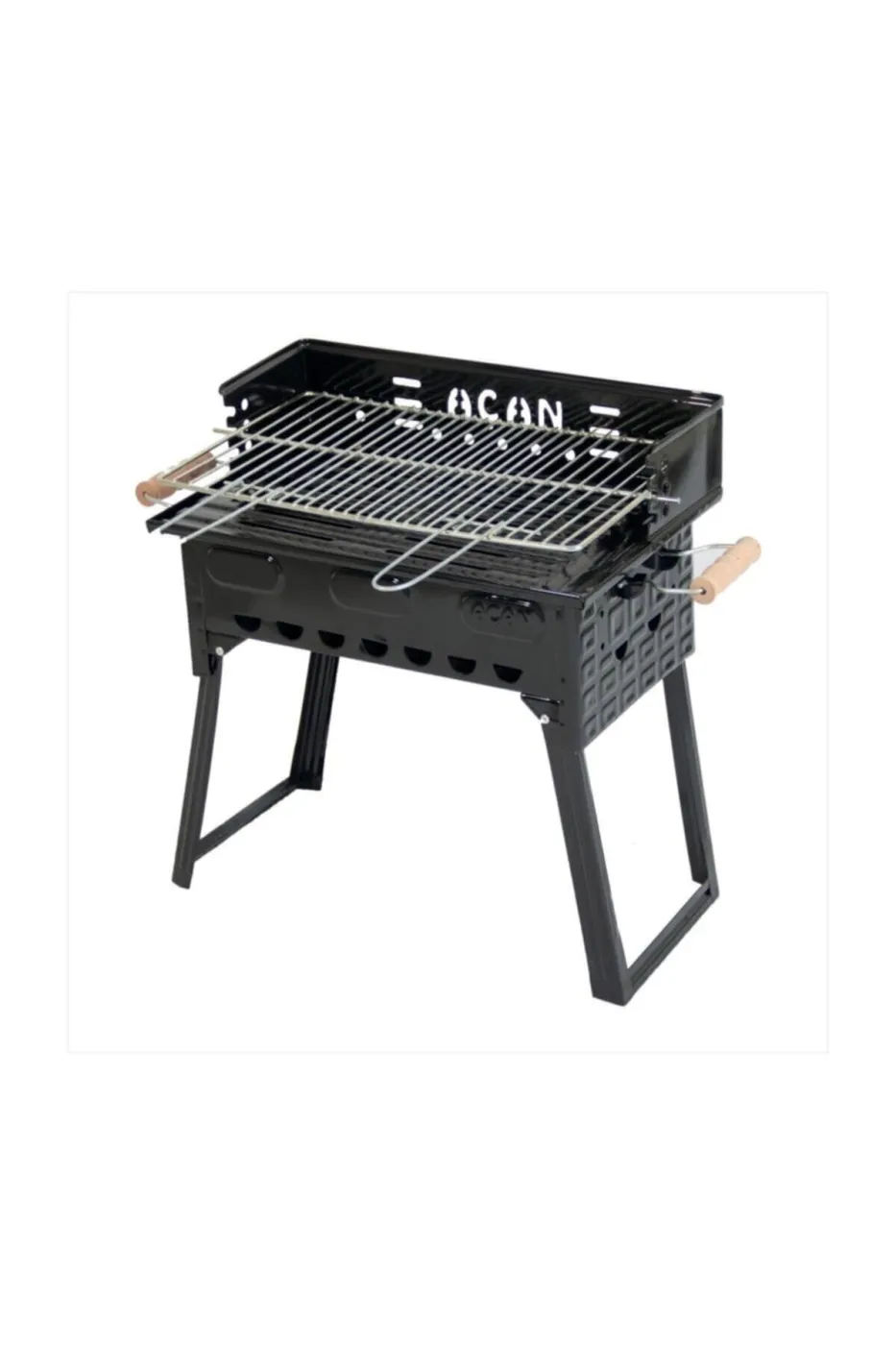 Pervazlı Emaye Mangal P3 Battal Boy Barbekü Çift Kömürlü Izgara Katlanır Ayaklı 27x51cm