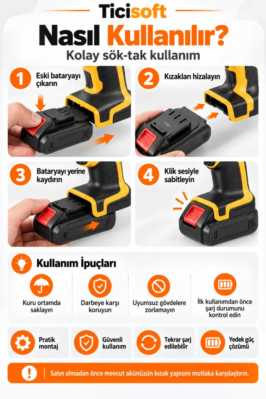 18V 2.0Ah Li-ion Şarjlı Matkap Yedek Batarya 5 Hücreli PCB Korumalı Kızaklı Akü