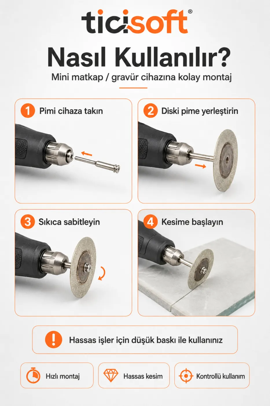 5’li Elmas Kesme Disk Seti 22-30-40-50-60 mm + 5 Adet Pim 3 mm Şaft Mini Matkap Gravür Hobi Kesici Disk Takımı
