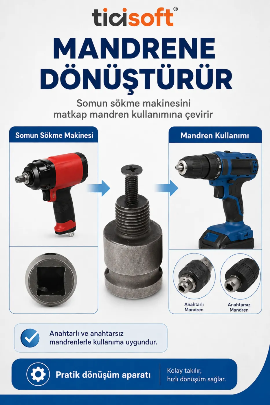 1/2 Somun Sıkma Makinesi Mandren Adaptörü 1/2"-20 UNF Matkap Chuck Dönüştürücü Aparat