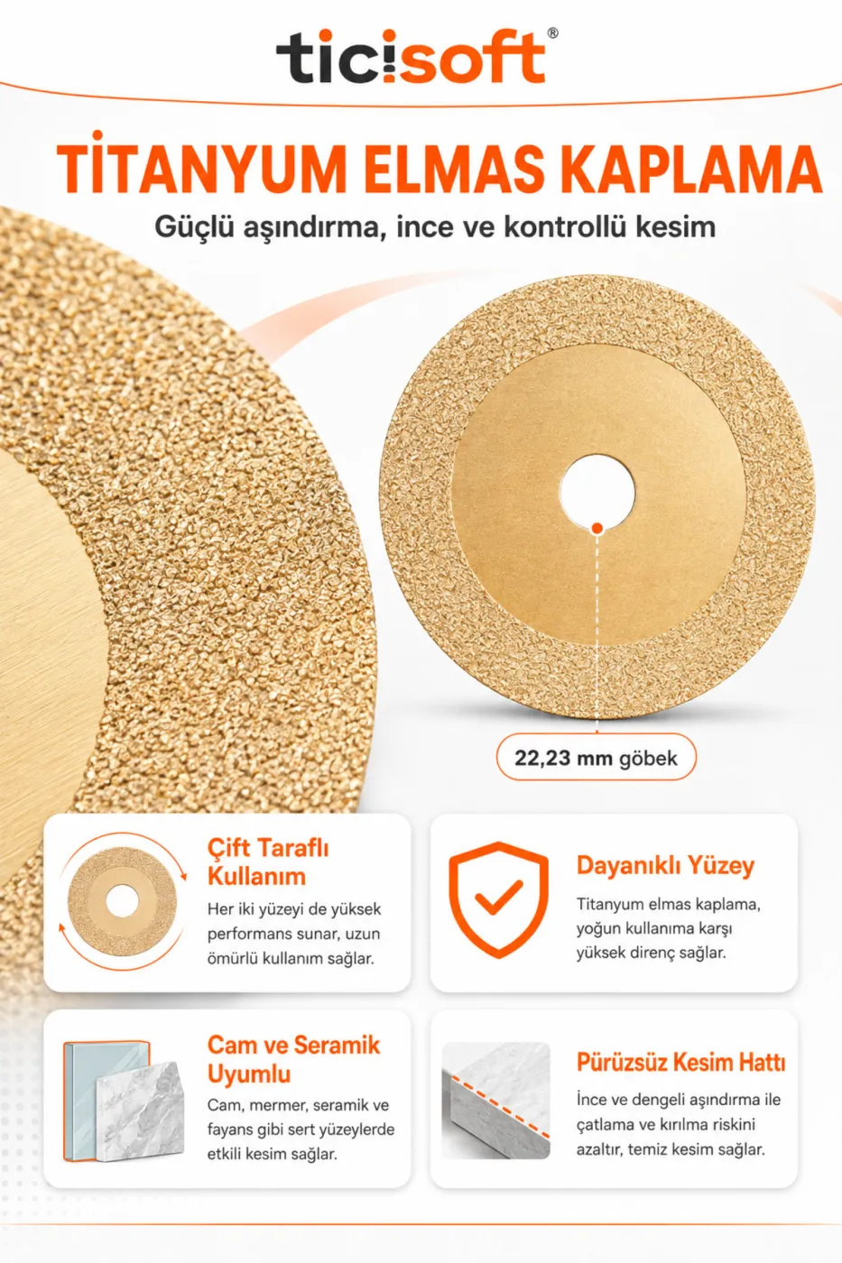 100 mm Titanyum Elmas Kesici Disk Cam Mermer Seramik Fayans Kesme Diski 22.23 mm
