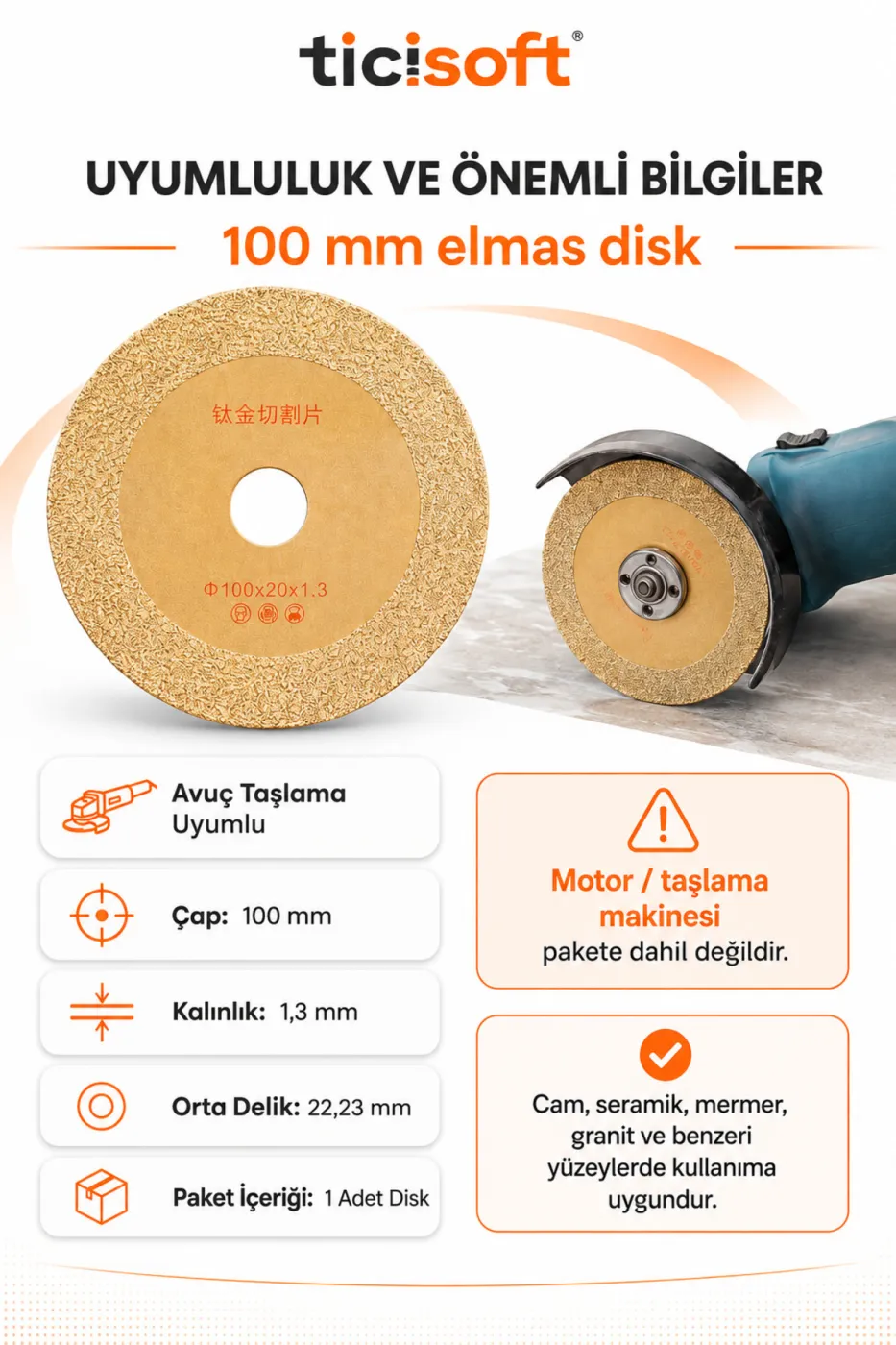 100 mm Titanyum Elmas Kesici Disk Cam Mermer Seramik Fayans Kesme Diski 22.23 mm