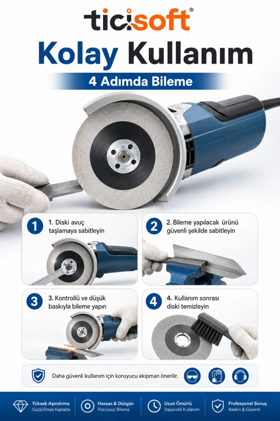 100 mm Elmas Bileme Diski Avuç Taşlama Spiral Uyumlu Bıçak Satır Makas Balta Eğeleme Parlatma Diski 16 mm Göbek