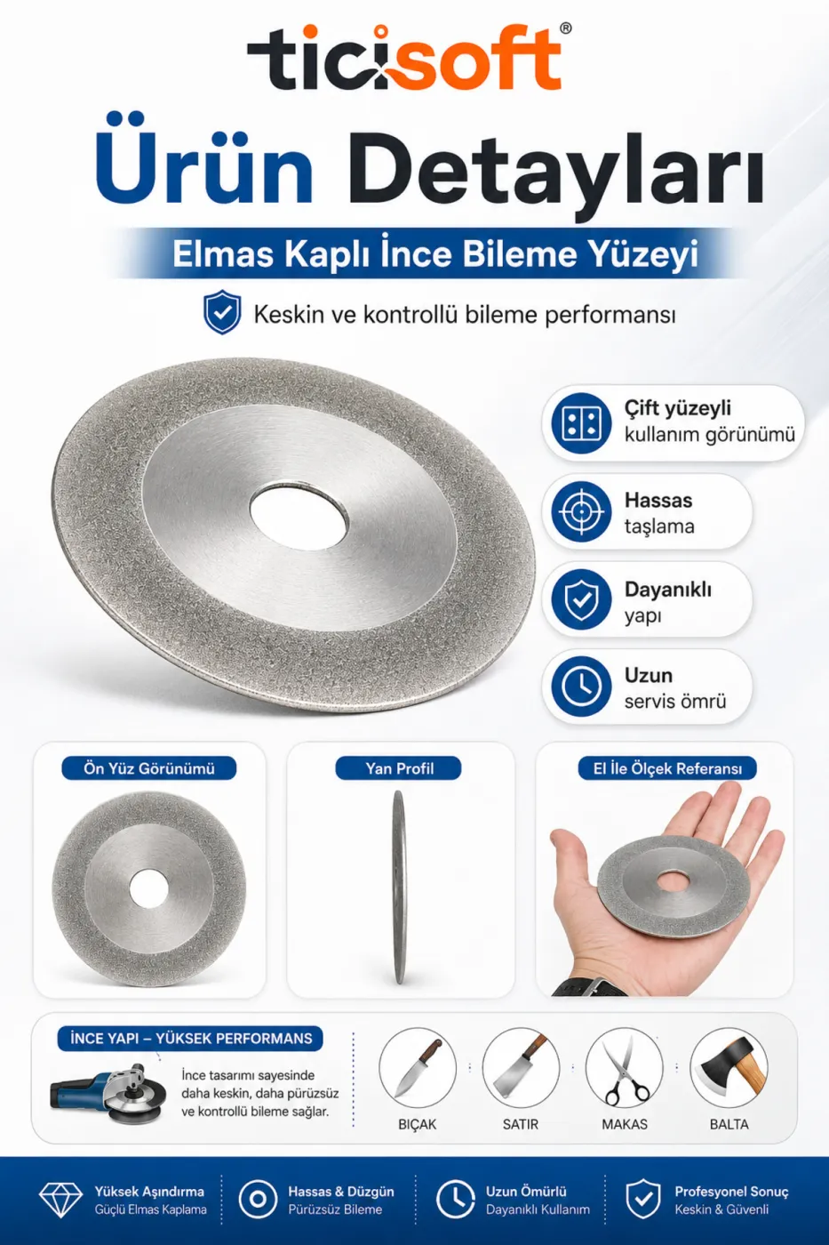 100 mm Elmas Bileme Diski Avuç Taşlama Spiral Uyumlu Bıçak Satır Makas Balta Eğeleme Parlatma Diski 16 mm Göbek