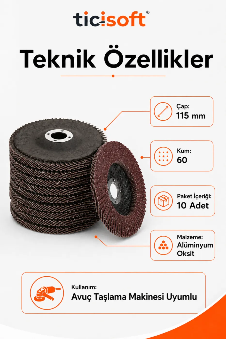 115 mm 10 Adet 60 Kum Yaprak Zimpara Flap Disk Aluminyum Oksit Avuc Taslama Uyumlu