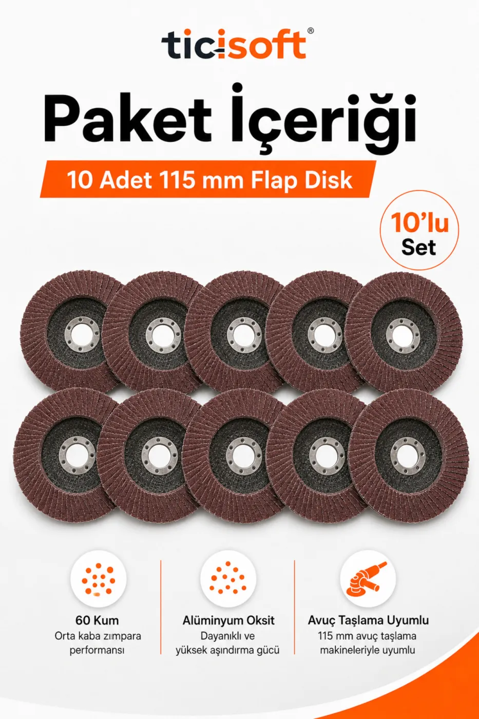 115 mm 10 Adet 60 Kum Yaprak Zimpara Flap Disk Aluminyum Oksit Avuc Taslama Uyumlu