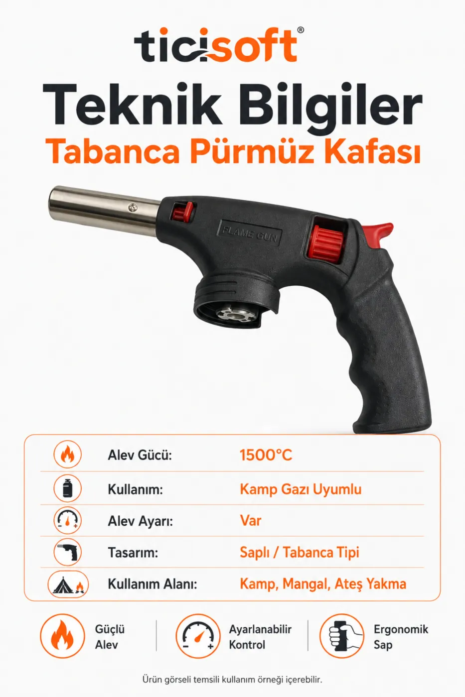 Tabanca Pürmüz Kafası 1500°C Yüksek Alevli Ayarlanabilir Torch Kafa Kamp Gazı Uyumlu Ergonomik Saplı