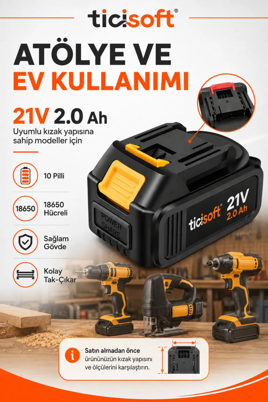 21V 2.0Ah Şarjlı Matkap Yedek Batarya 10 Adet 18650 Hücreli Üniversal Kızaklı Akü