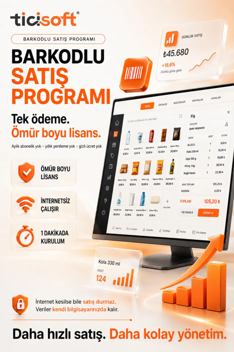 Barkodlu Satış Programı | Market Bakkal Stok Personel Takip ve Kasa POS Sistemi | Ömür Boyu Lisans