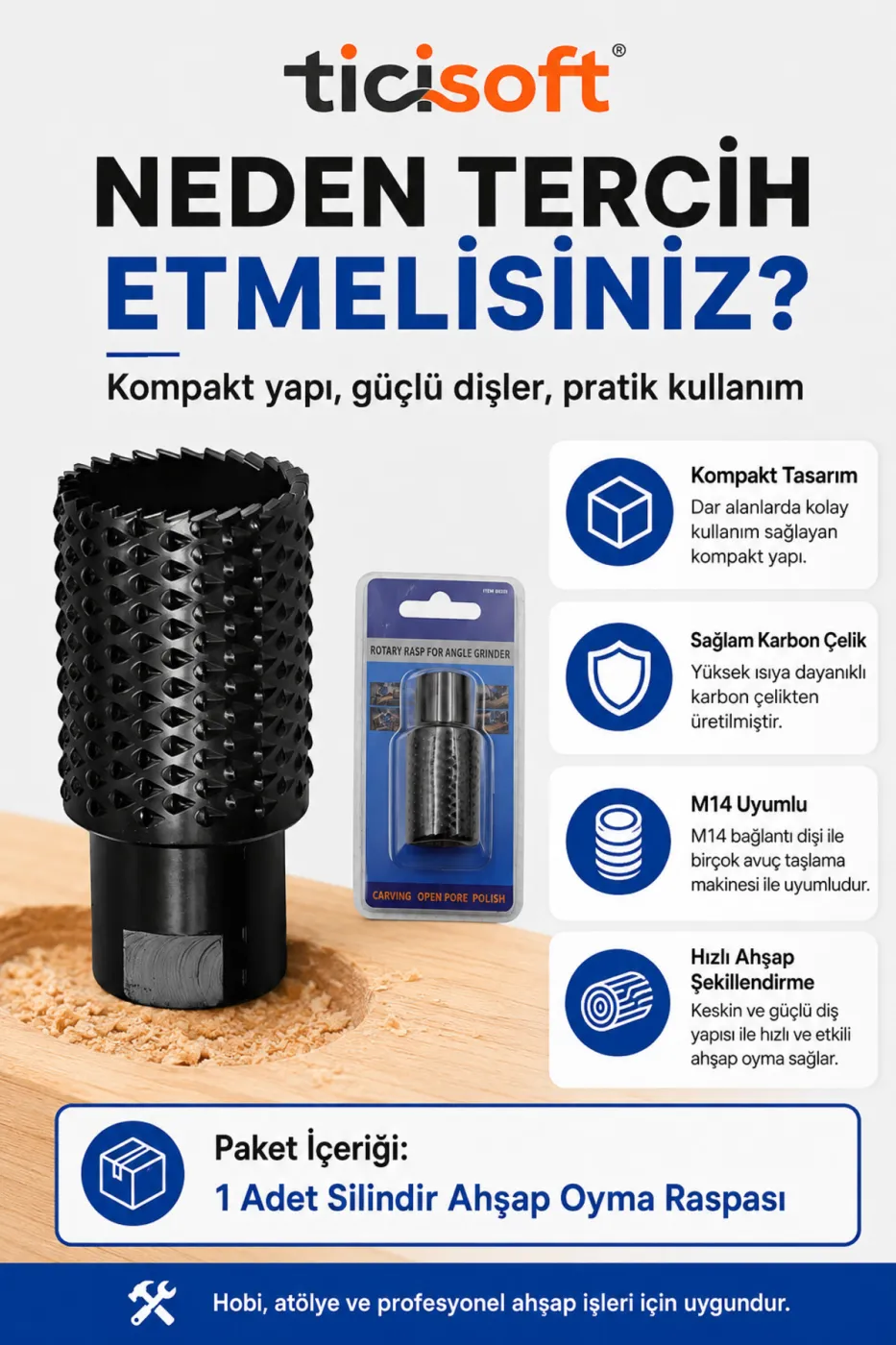 M14 Silindir Ahşap Oyma Raspası Avuç Taşlama Spiral Uyumlu Karbon Çelik Raspalama Tıraşlama Şekillendirme Ucu