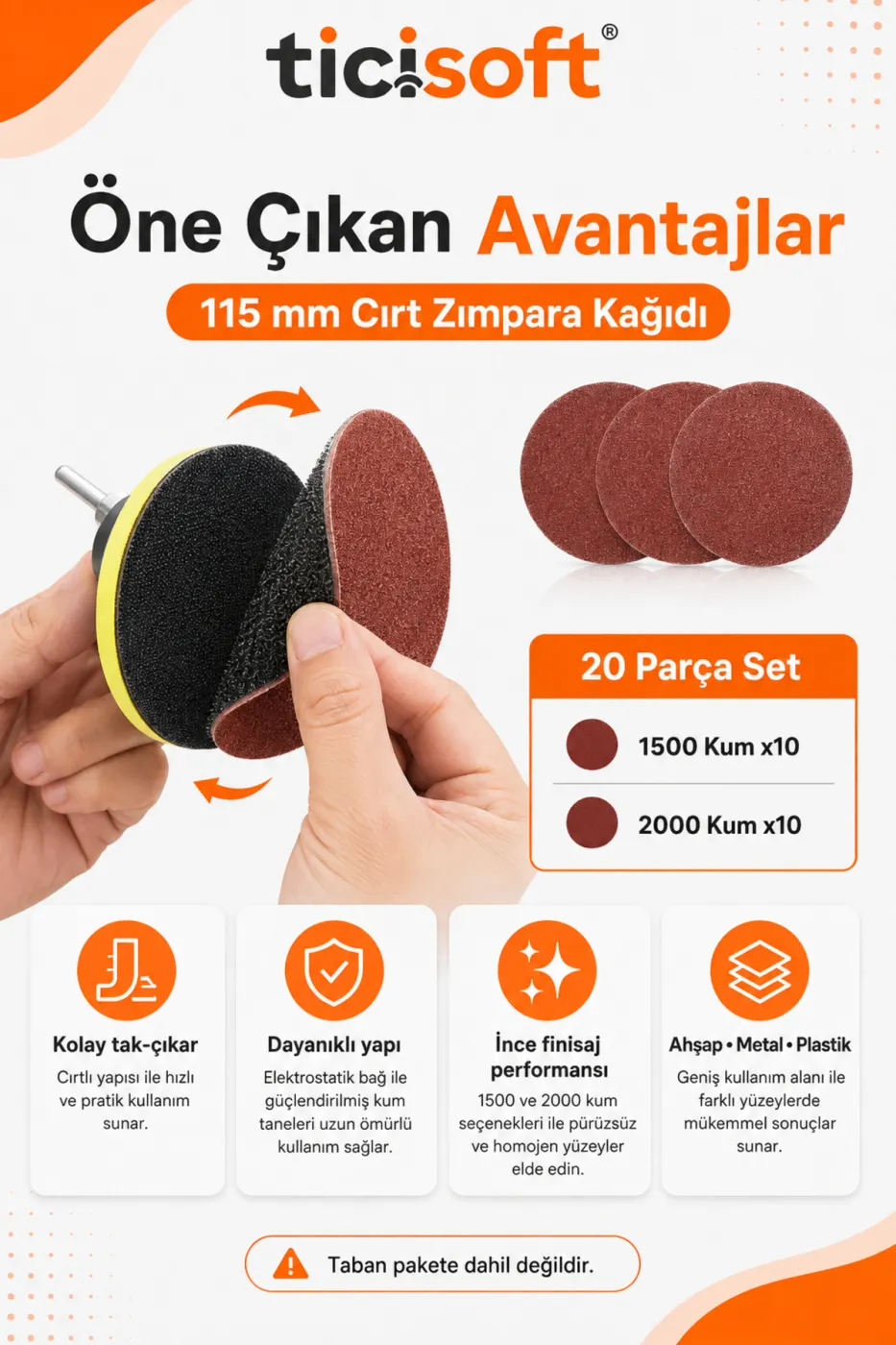 115 mm Cırt Zımpara Kağıdı 20 Parça İnce Zımpara Seti 1500-2000 Kum Avuç Taşlama Uyumlu