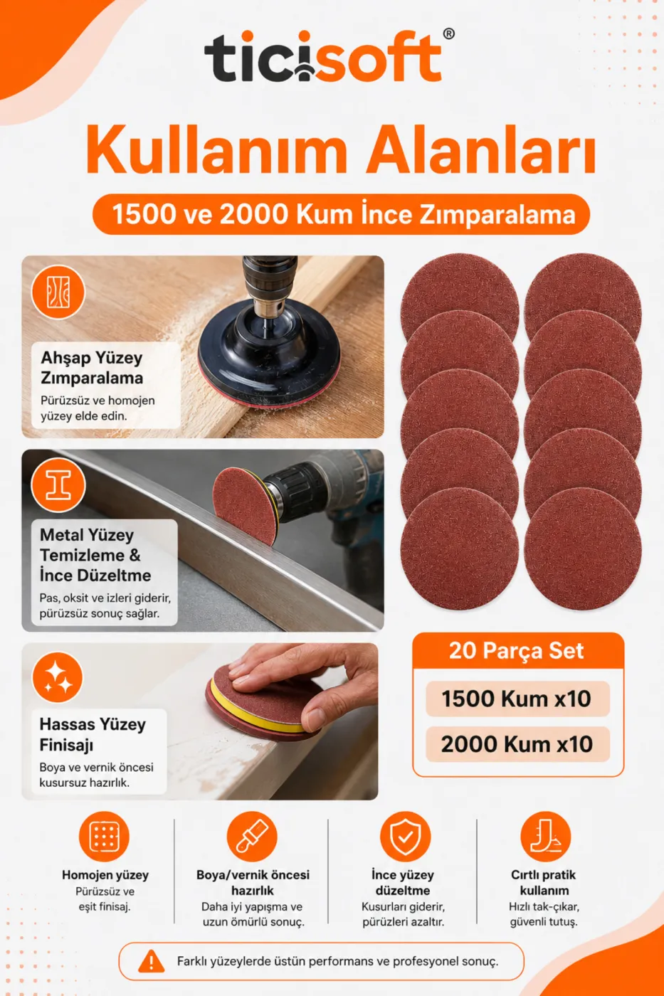 115 mm Cırt Zımpara Kağıdı 20 Parça İnce Zımpara Seti 1500-2000 Kum Avuç Taşlama Uyumlu