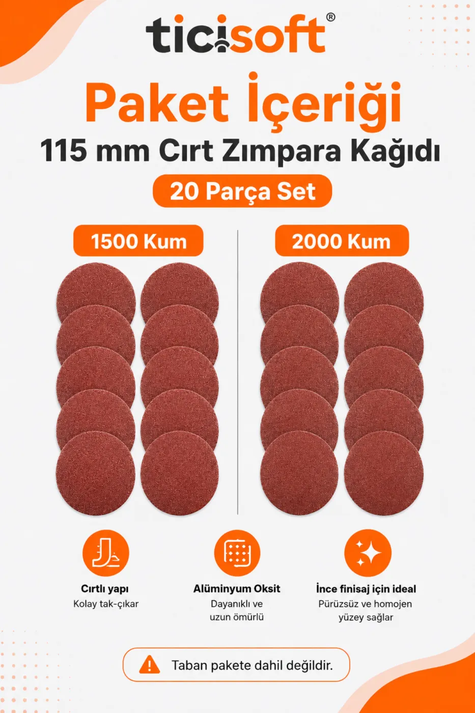 115 mm Cırt Zımpara Kağıdı 20 Parça İnce Zımpara Seti 1500-2000 Kum Avuç Taşlama Uyumlu