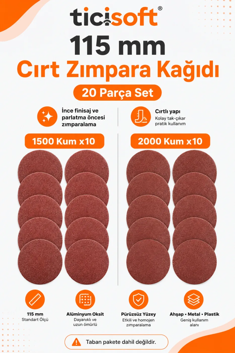115 mm Cırt Zımpara Kağıdı 20 Parça İnce Zımpara Seti 1500-2000 Kum Avuç Taşlama Uyumlu