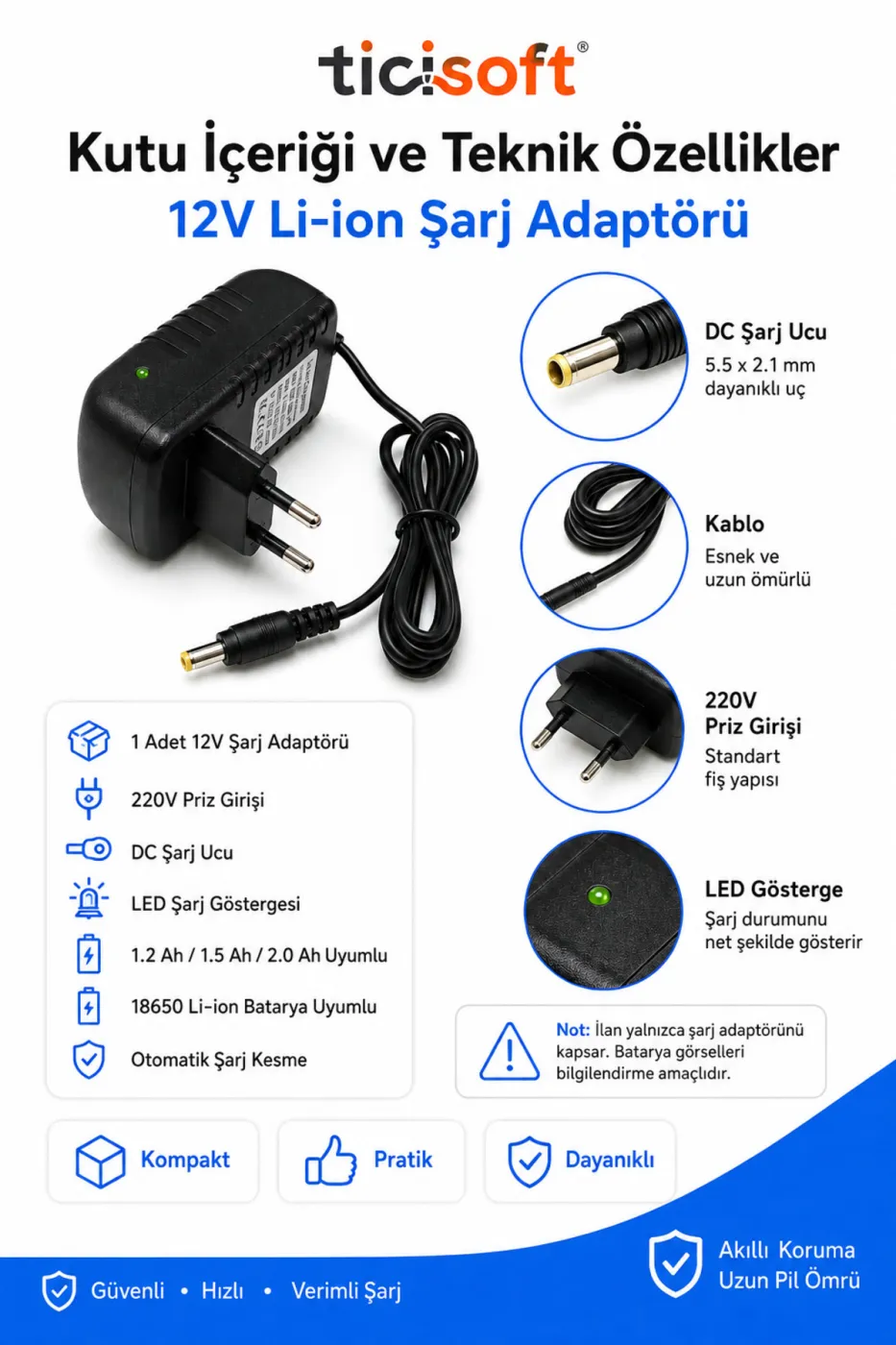 12V Li-ion Şarj Adaptörü Şarjlı Matkap Batarya Şarj Cihazı 18650 Uyumlu 1.2Ah 1.5Ah 2.0Ah LED Göstergeli