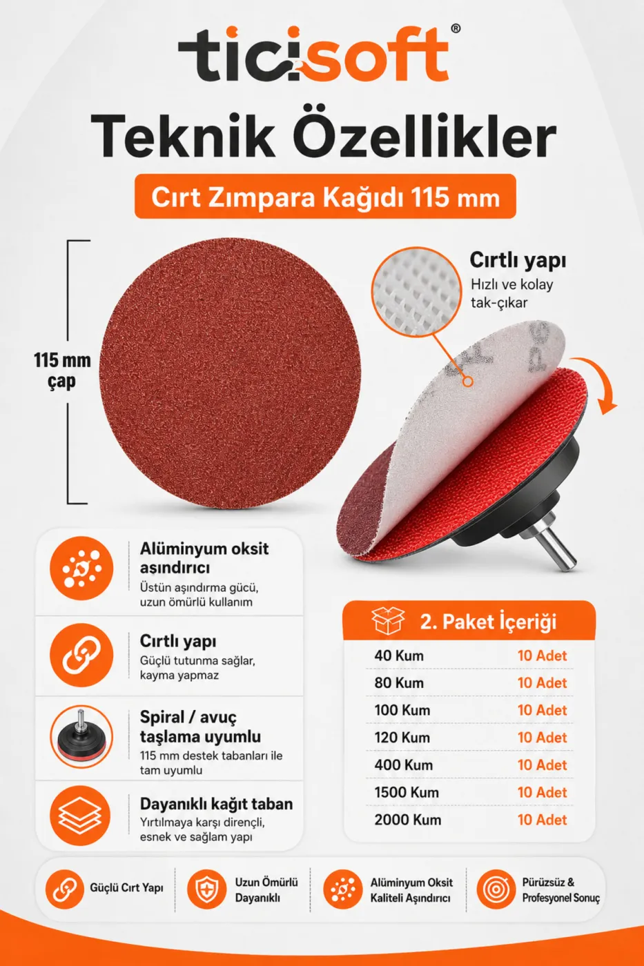 115 mm Cırt Zımpara Kağıdı 70 Parça Karma Paket 40-80-100-120-400-1500-2000 Kum Avuç Taşlama Uyumlu