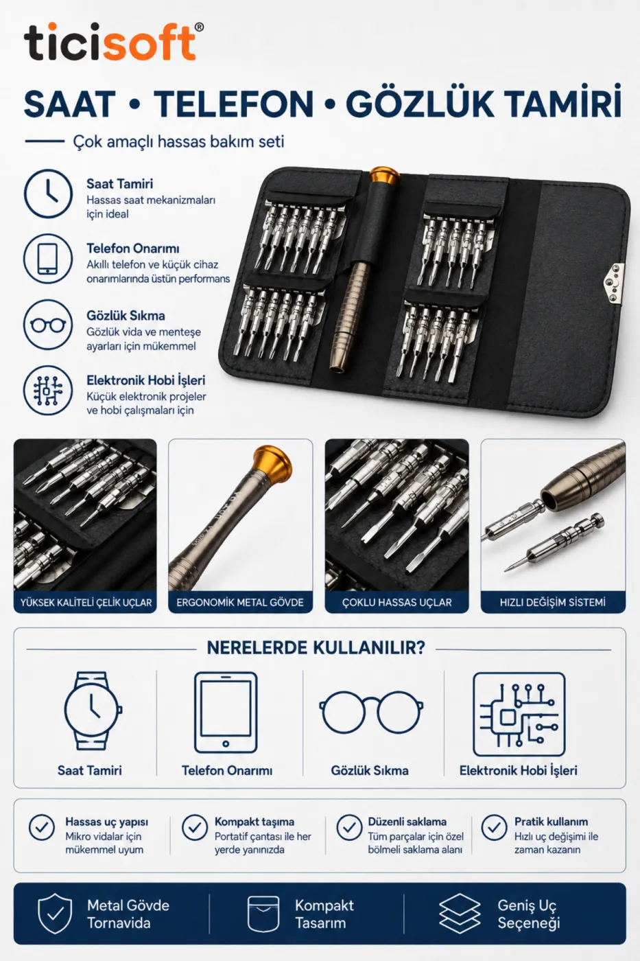 25 Parça Hassas Tornavida Seti Saat Telefon Gözlük Tamir Seti T2-T3-T4-T5 Torx Yıldız Düz Özel Uçlu Taşıma Çantalı