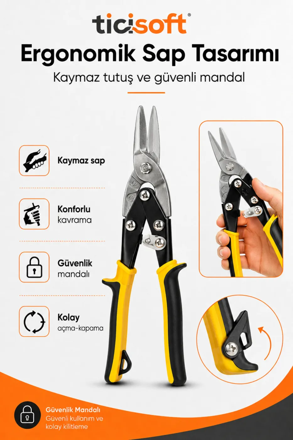 250 mm Düz Ağız Sac Kesme Makası Teneke Alüminyum Karton Kaportacı Metal Kesme Makası