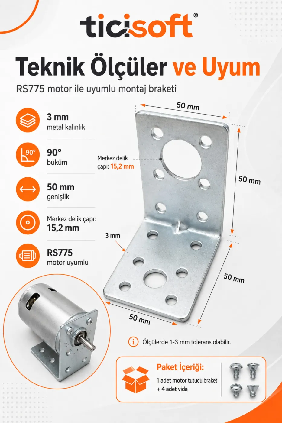 RS775 Motor Tutucu Braket Montaj Demiri 4 Adet Vidalı Sabitleme Aparatı