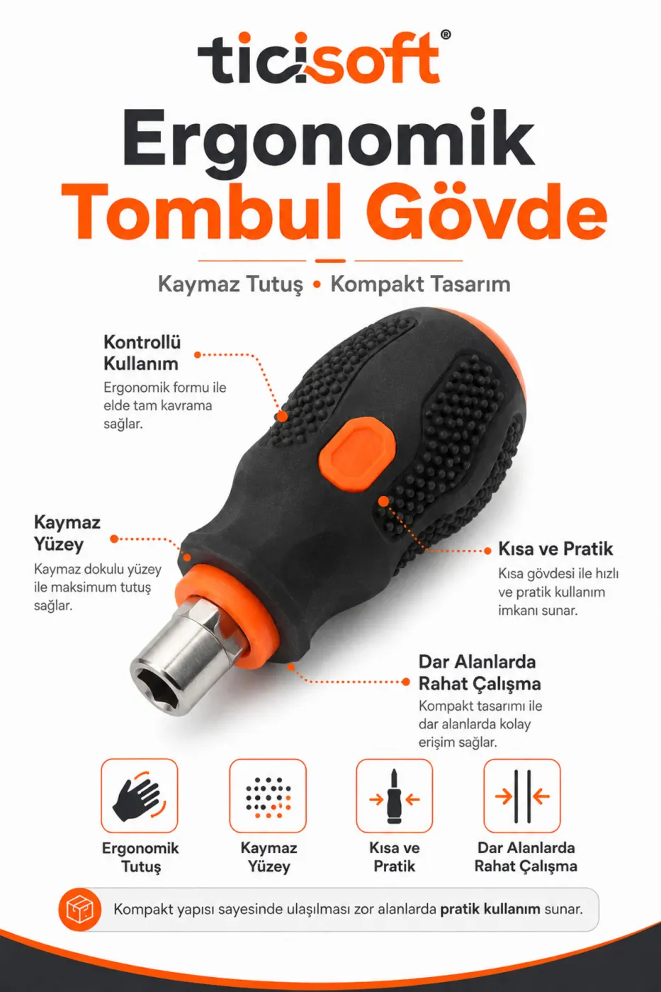 Tombul Kısa Tornavida 1/4 Hex Bits Tutucu Çift Yönlü Düz Yıldız Uç 2 Parça Mini Tornavida Seti