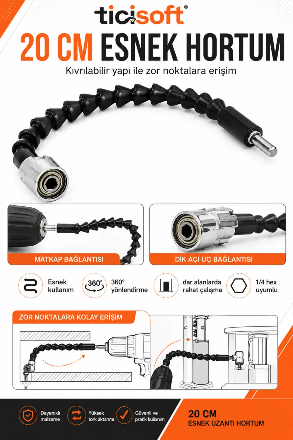 14 Parça Matkap İçin Vidalama Uç Seti 1/4 Hex Köşe Vidalama Adaptörü Esnek Hortum Hızlı Bits Adaptörü