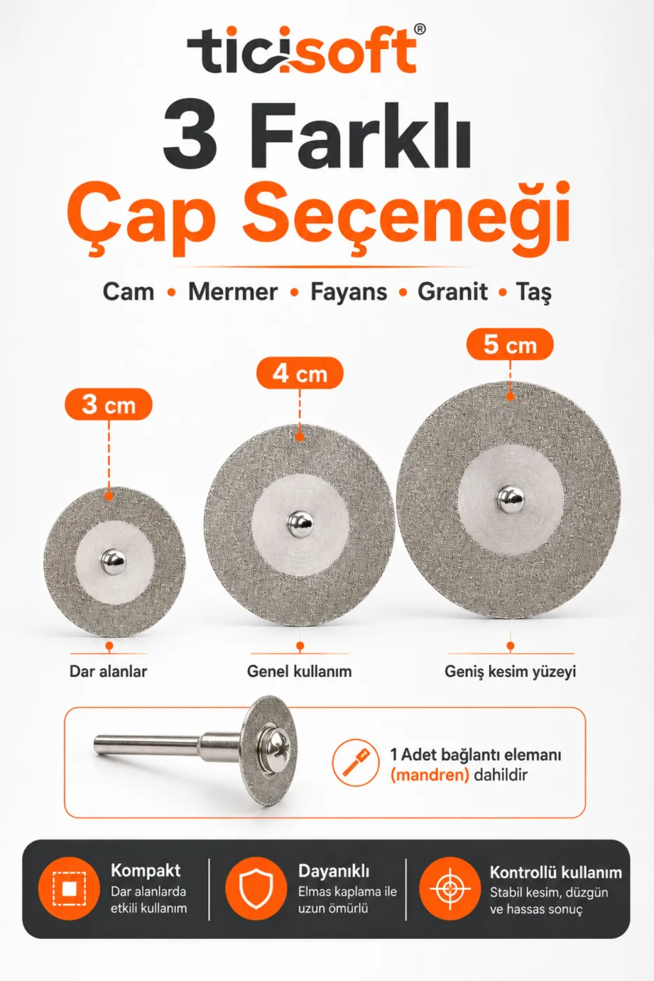3-4-5 cm Elmas Kesme Disk Seti Dremel Uyumlu Cam Mermer Granit Fayans Taş Kristal Kesme ve Taşlama Diski