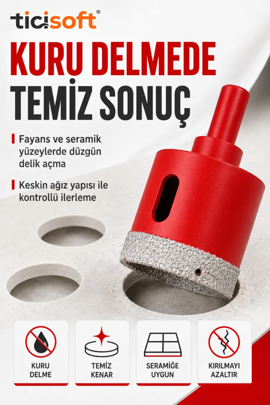 12 Parça Elmas Delik Açma Panç Seti 6-35 mm Kuru Delme Matkap Uyumlu Seramik Fayans Granit Mermer Cam Delme Uçları