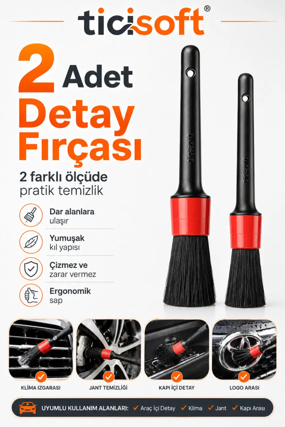 6 Parça Oto Detay Temizlik Seti Matkap Ucu Fırça Başlığı Detay Fırçası Mikrofiber Bez ve Sünger