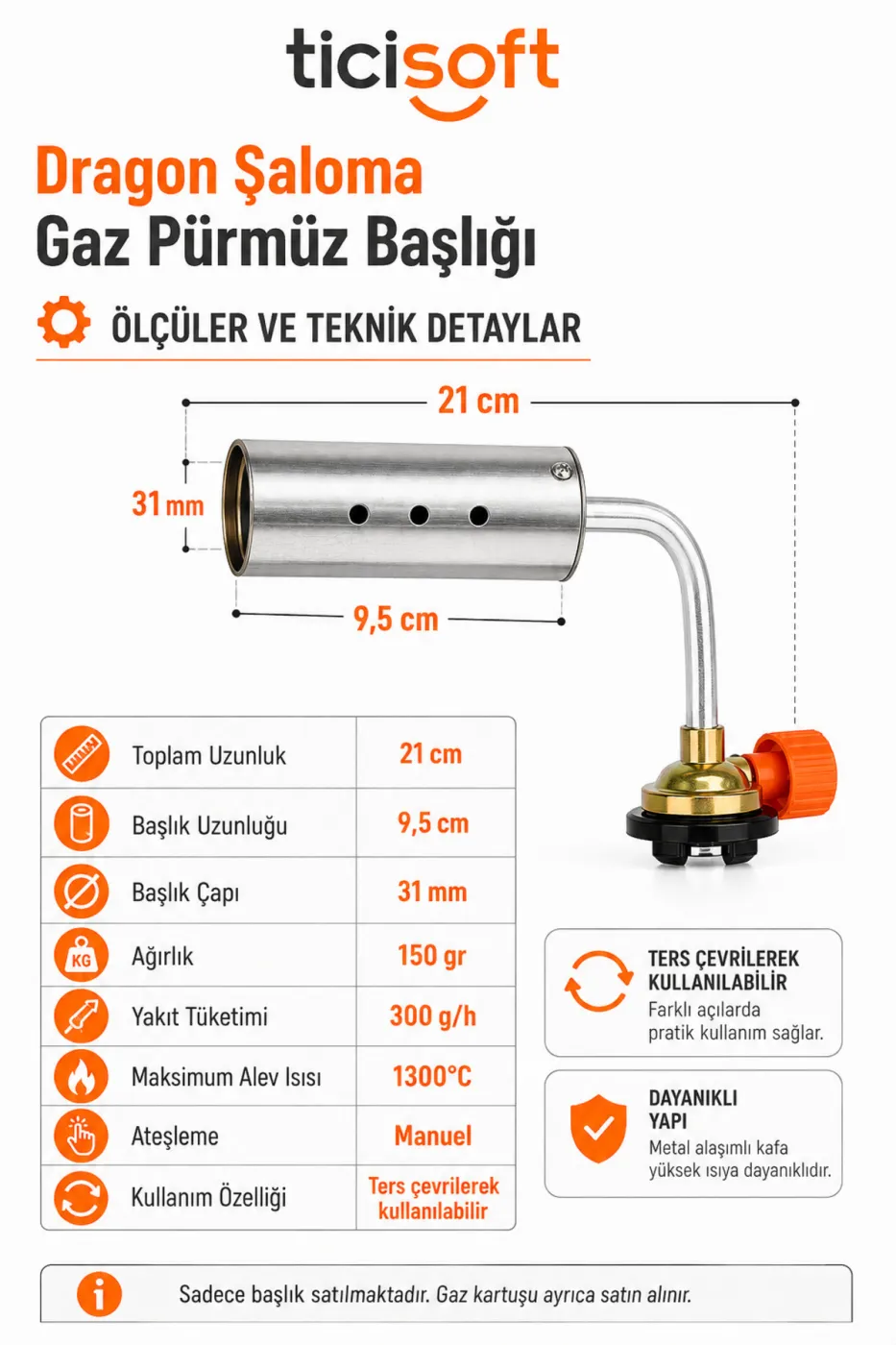 Dragon Şaloma Gaz Pürmüz Başlığı 1300°C Metal Alaşımlı Bütan Kamp Gazı Uyumlu Manuel