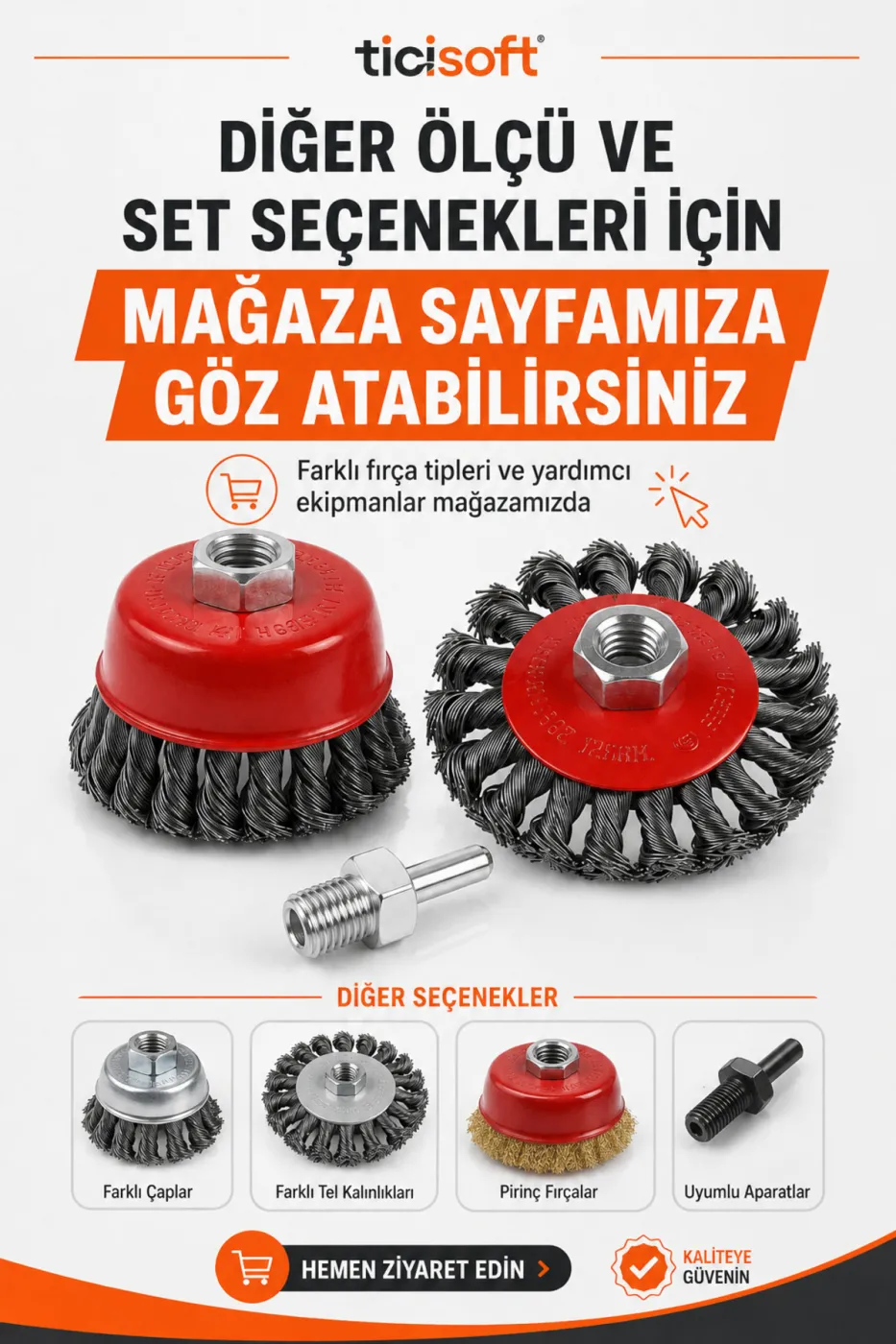 M14 Çelik Tel Fırça Seti 65-85 mm 3 Parça Pas Boya Kaynak Temizleme Avuç Taşlama ve Matkap Uyumlu
