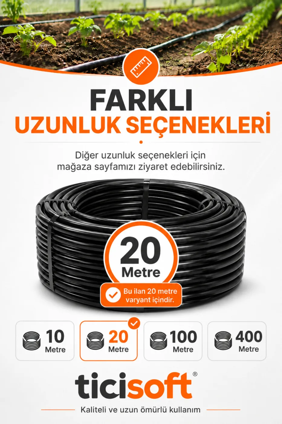 20 Metre 16 mm Deliksiz Damlama Sulama Hortumu Bahçe Sera Tarla Bitki ve Ağaç Sulama Borusu