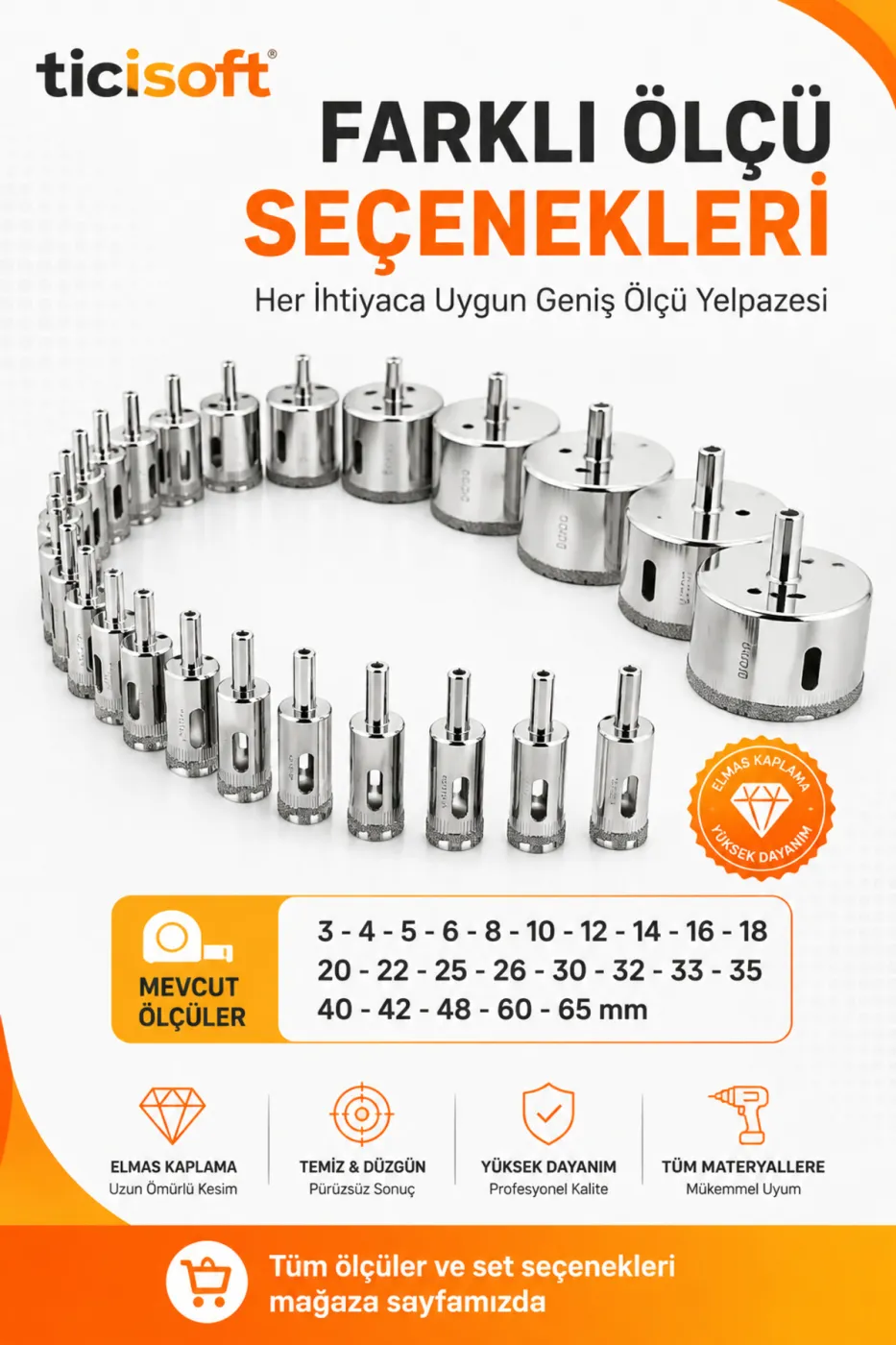 12 mm Elmas Kaplı Panç Delici Uç Cam Seramik Mermer Granit Delme Matkap Ucu