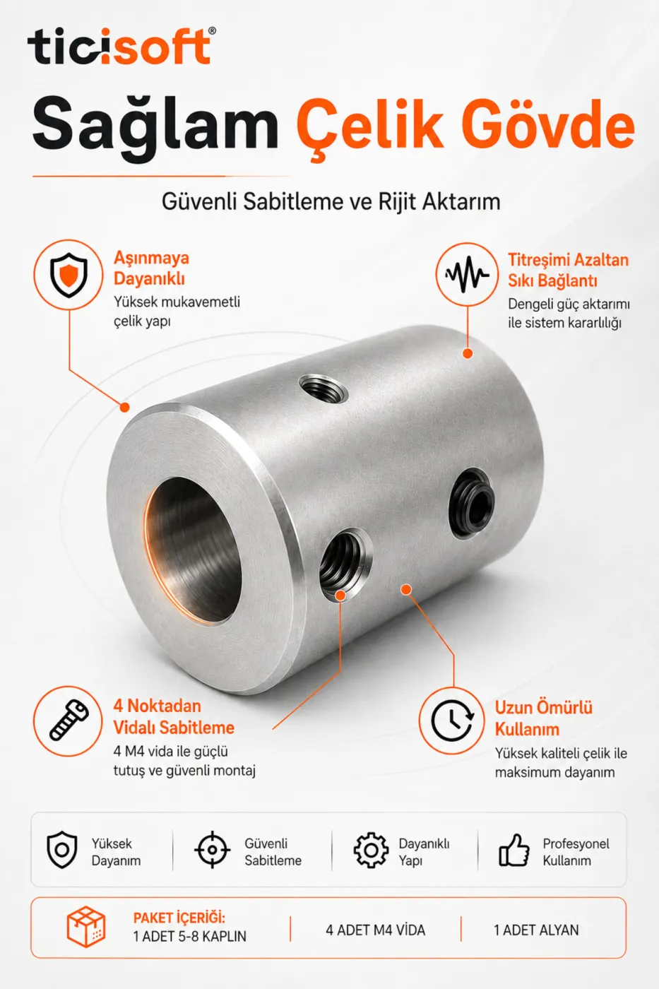 5-8 Motor Kaplini Sabit Şaft Bağlantı Kaplin Motor Pimi Çoğaltıcı Metal Çelik 4 M4 Vidalı Alyanlı
