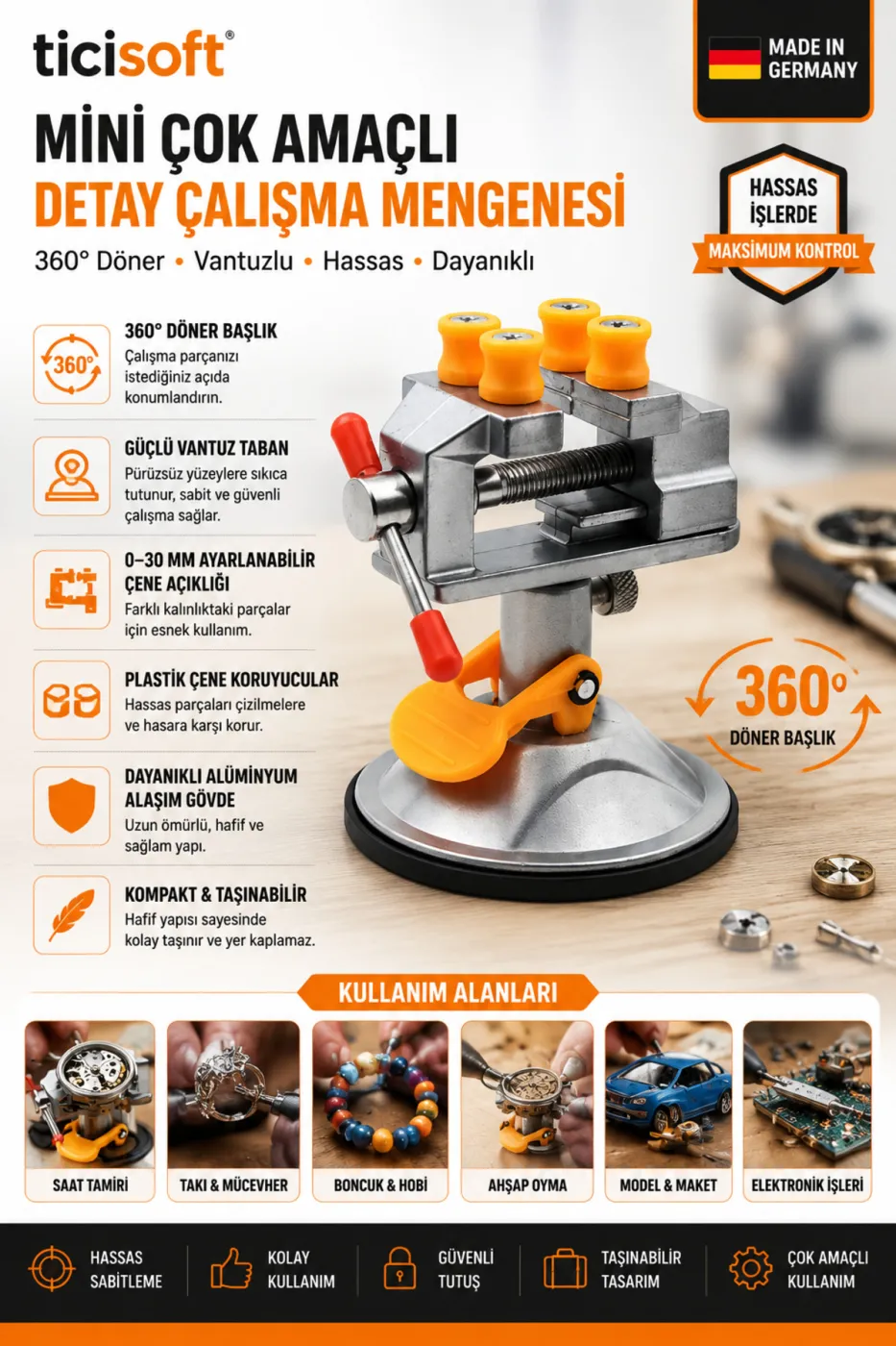360 Derece Döner Vakum Tabanlı Mini Mengene – Saat, Takı, Boncuk ve Hobi İşleri İçin
