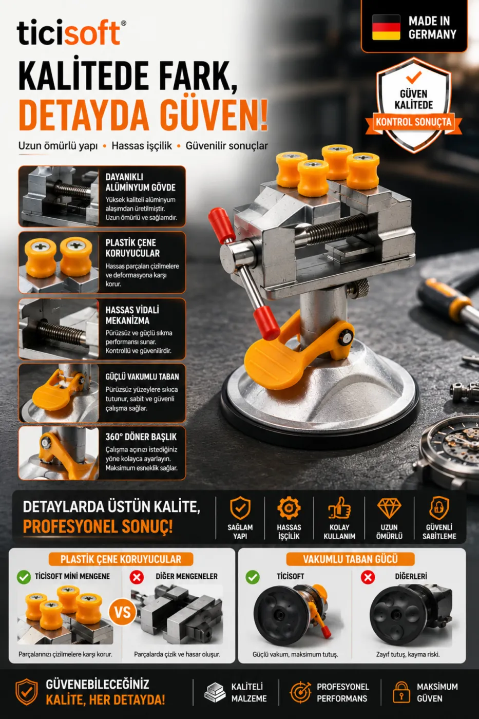 360 Derece Döner Vakum Tabanlı Mini Mengene – Saat, Takı, Boncuk ve Hobi İşleri İçin