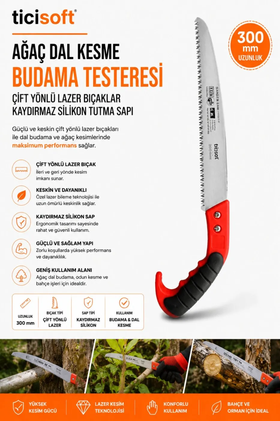 Bahçe ve Tarla Bakım Seti 9'lu Çim Çit Makası Orak Budama Testeresi Gül Makası Budama Makası Eldivenli Set