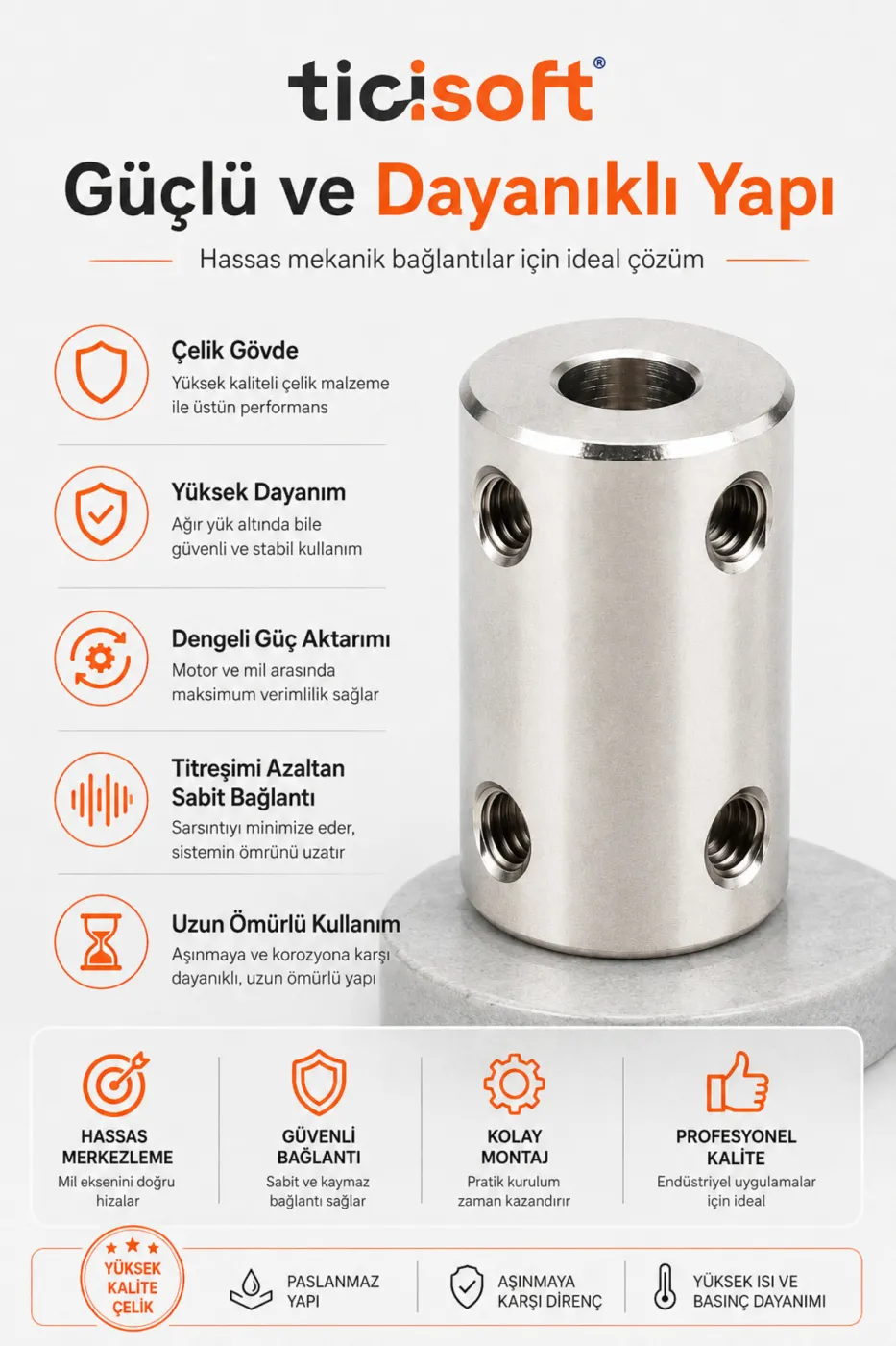 4-4 Motor Kaplini Sabit Şaft Bağlantı Kaplin Motor Pimi Çoğaltıcı 4mm Çelik 4 M4 Vidalı Alyanlı
