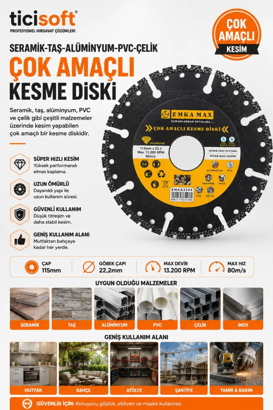 115mm Çok Amaçlı Kesme Diski Seramik Taş Alüminyum PVC Çelik Kesici Disk 22.2mm